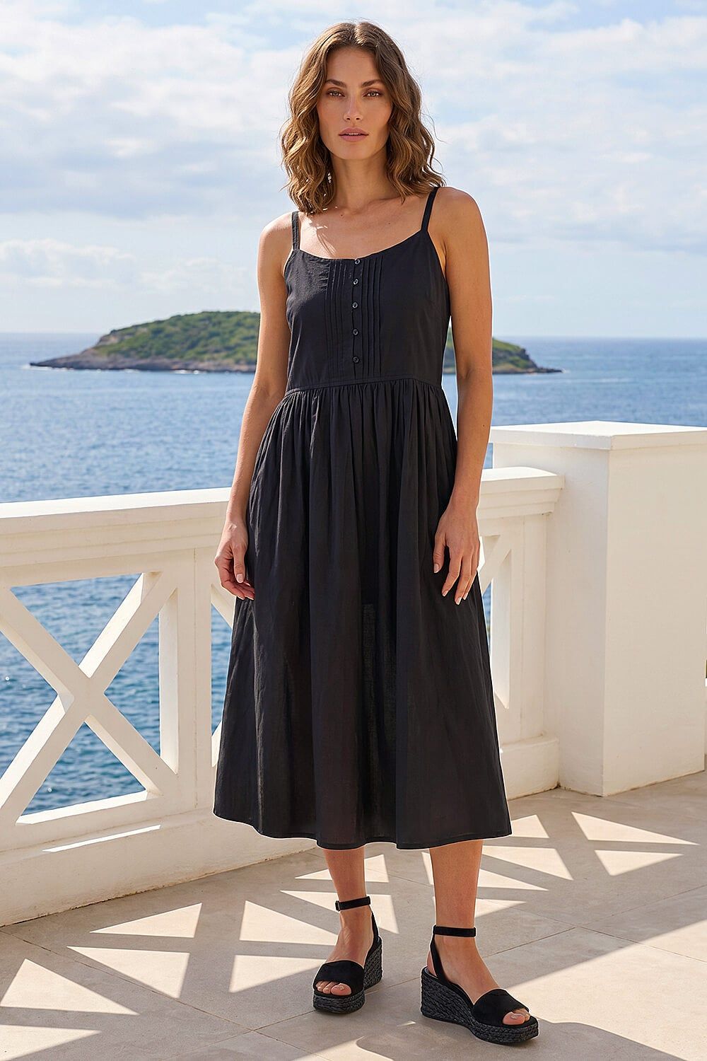 Roman Petite Cotton Button Front Midi Dress