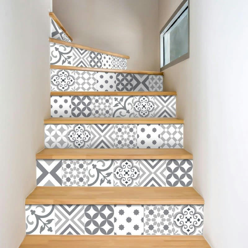 MIX PARONTRAD - Lot de 5 Contremarches H 18xL100cm Gris Carreaux de Ciment