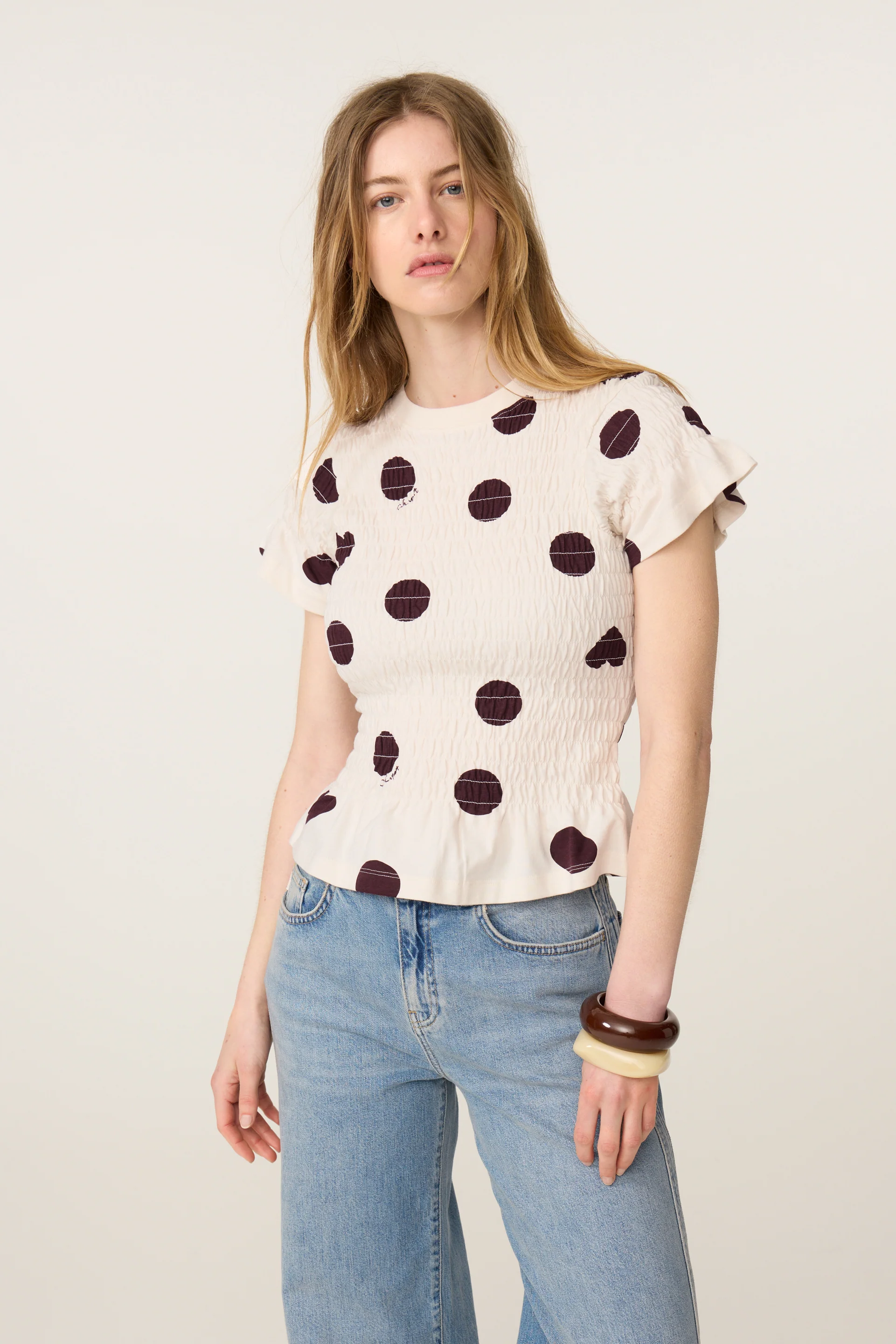 Carmen Polka T-shirt | Brown/Cosy White