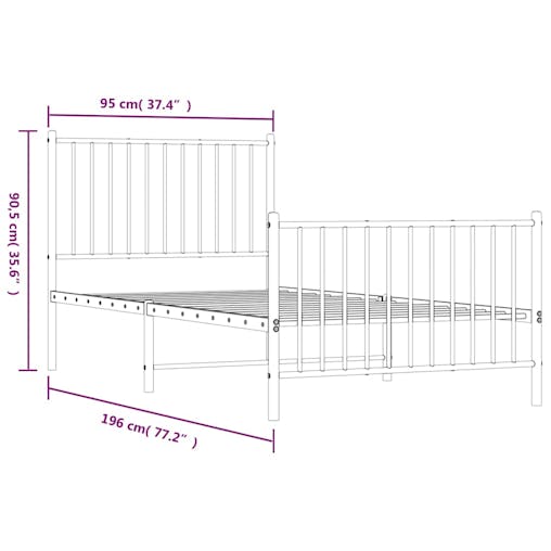 NNEVL Metal Bed Frame with Headboard and Footboard Black 92x187 cm Single
