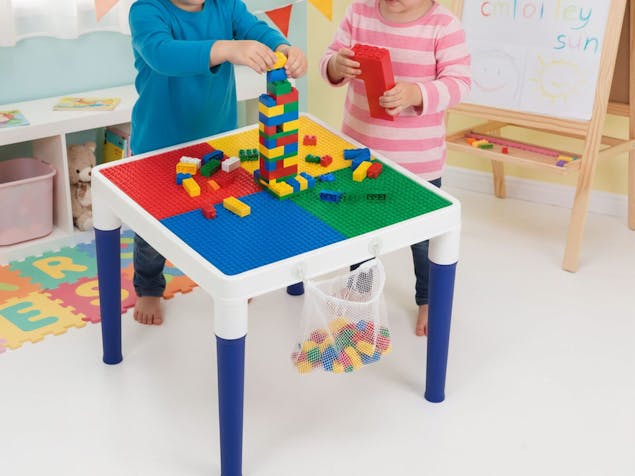 Children's 2-in-1 Building Blocks Table & Chairs Set w/ 100 Blocks