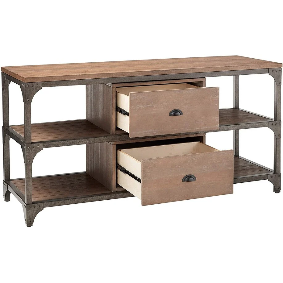 Oak 60 TV Stand with 2 Drawers & 4 Media Compartments for TVs Up to 55