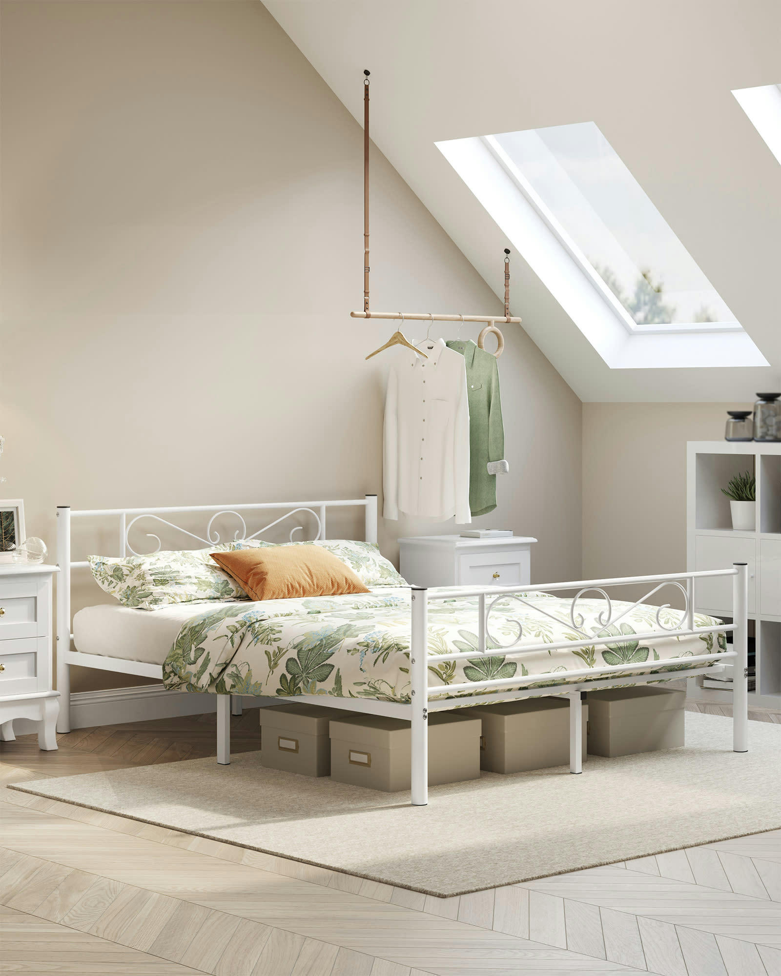 - Lit Double en Métal 160 x 200 cm Blanc