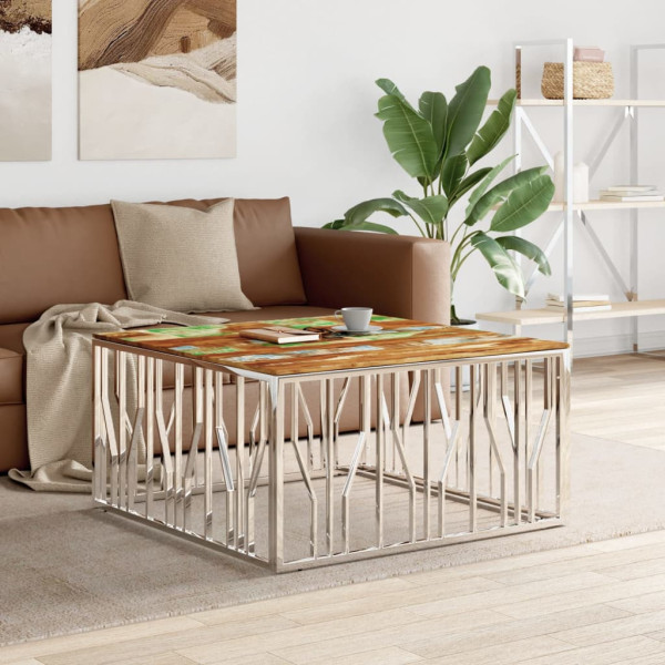 Stolik Kawowy Ława Stół Srebrny 100x100x50 Do Salonu Do Pokoju