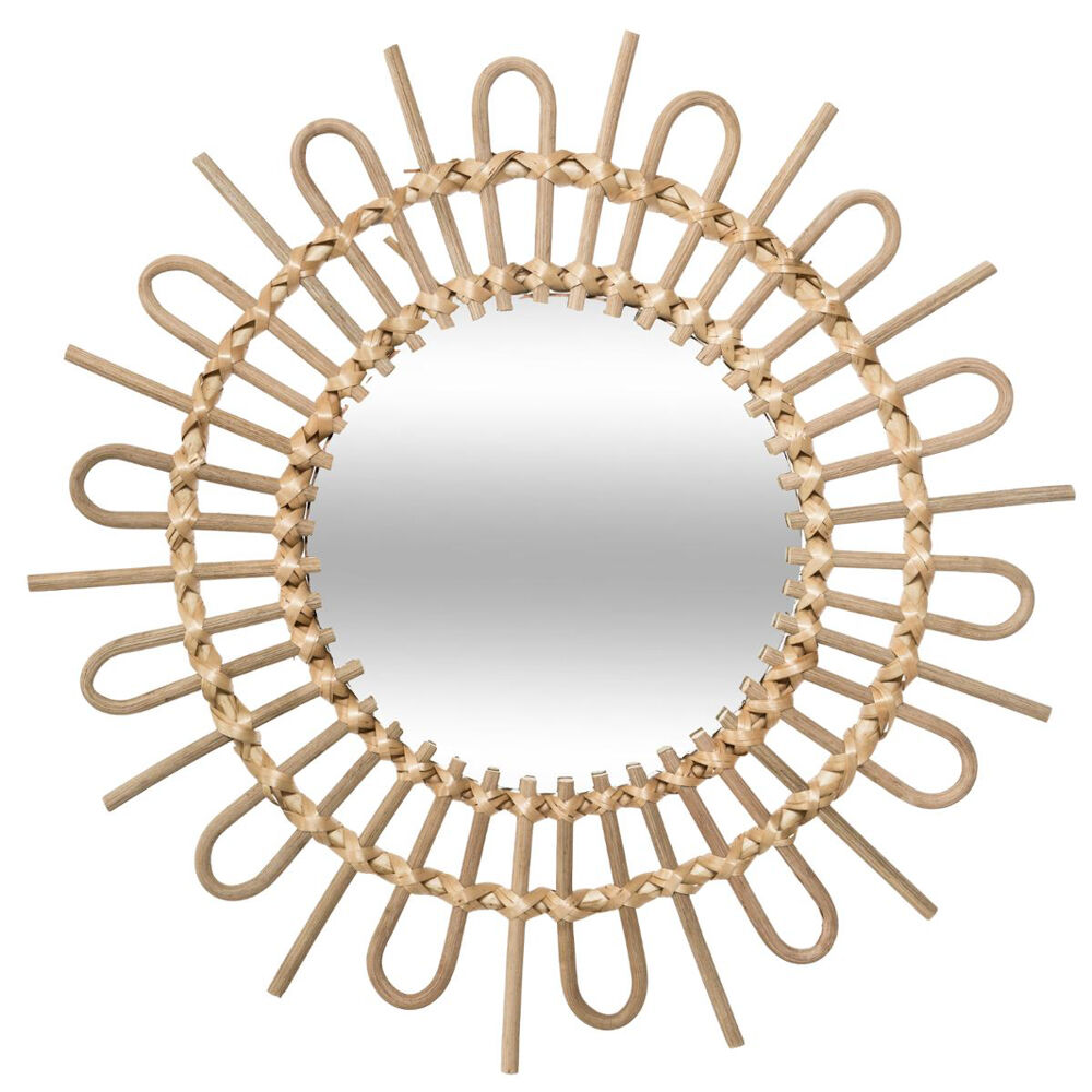 Espelho decorativo de parede bege em rattan sol