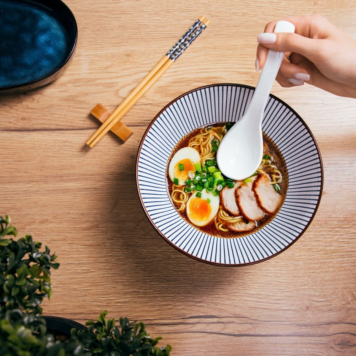 Zestaw do ramen SALADO w paski z brązowym rantem 21 cm