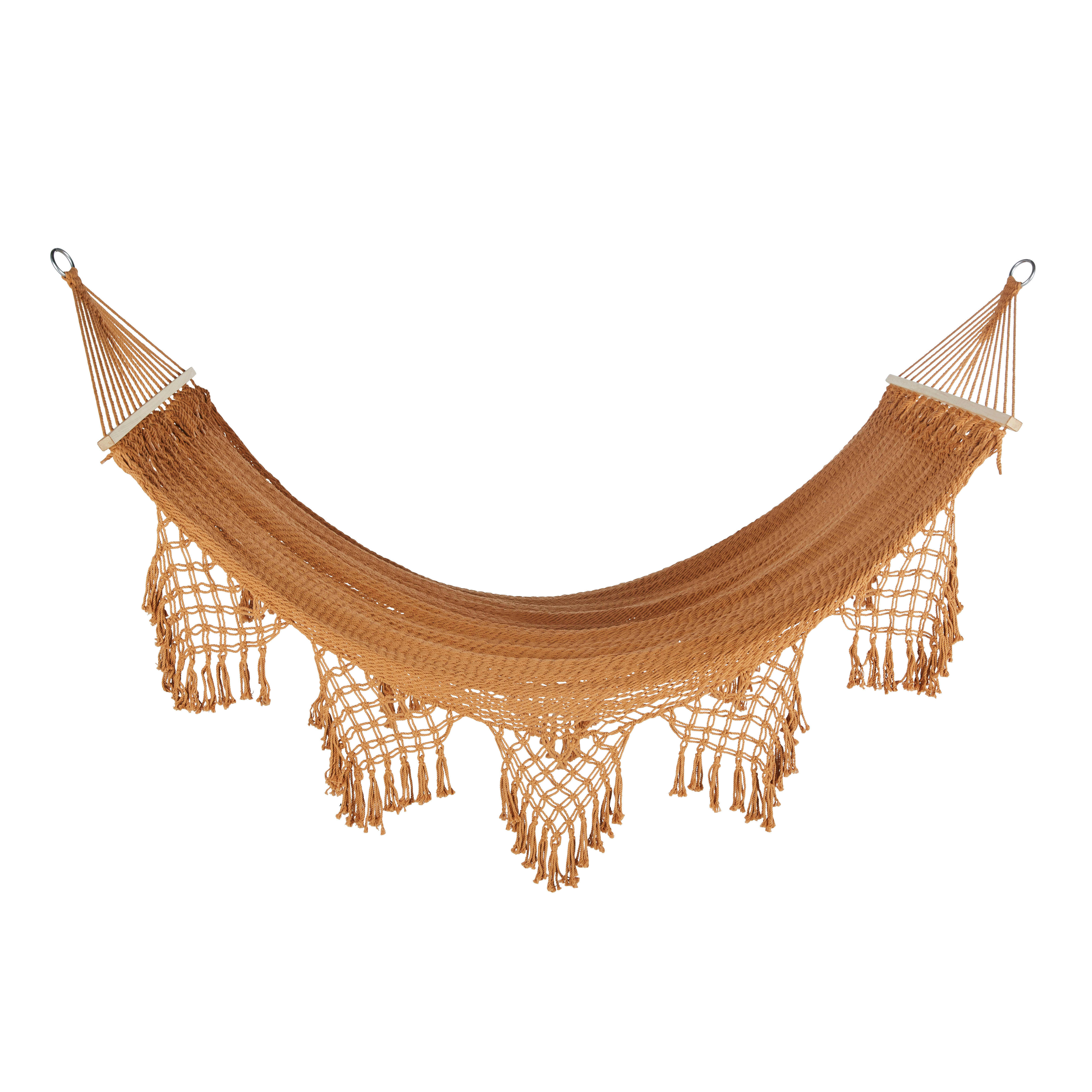 HAPPY - Hamac en coton macramé jaune ocre 100x200