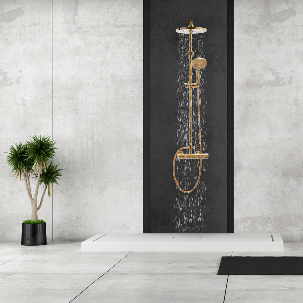 Zestaw prysznicowy DUBAJ - Yoka Home natynkowy z deszczownicą 23 cm złoty