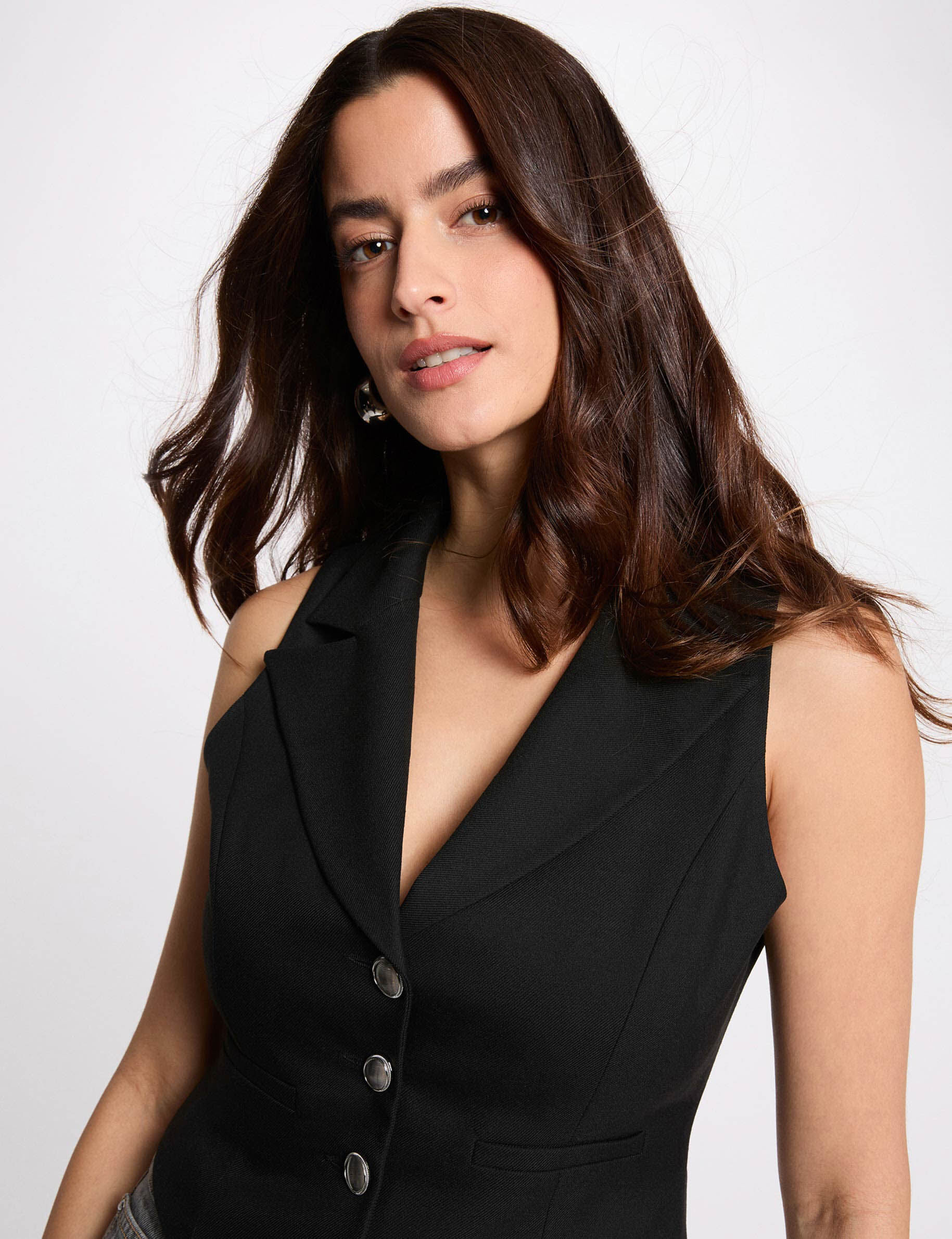 Sleeveless Fitted Cardigan Black Women