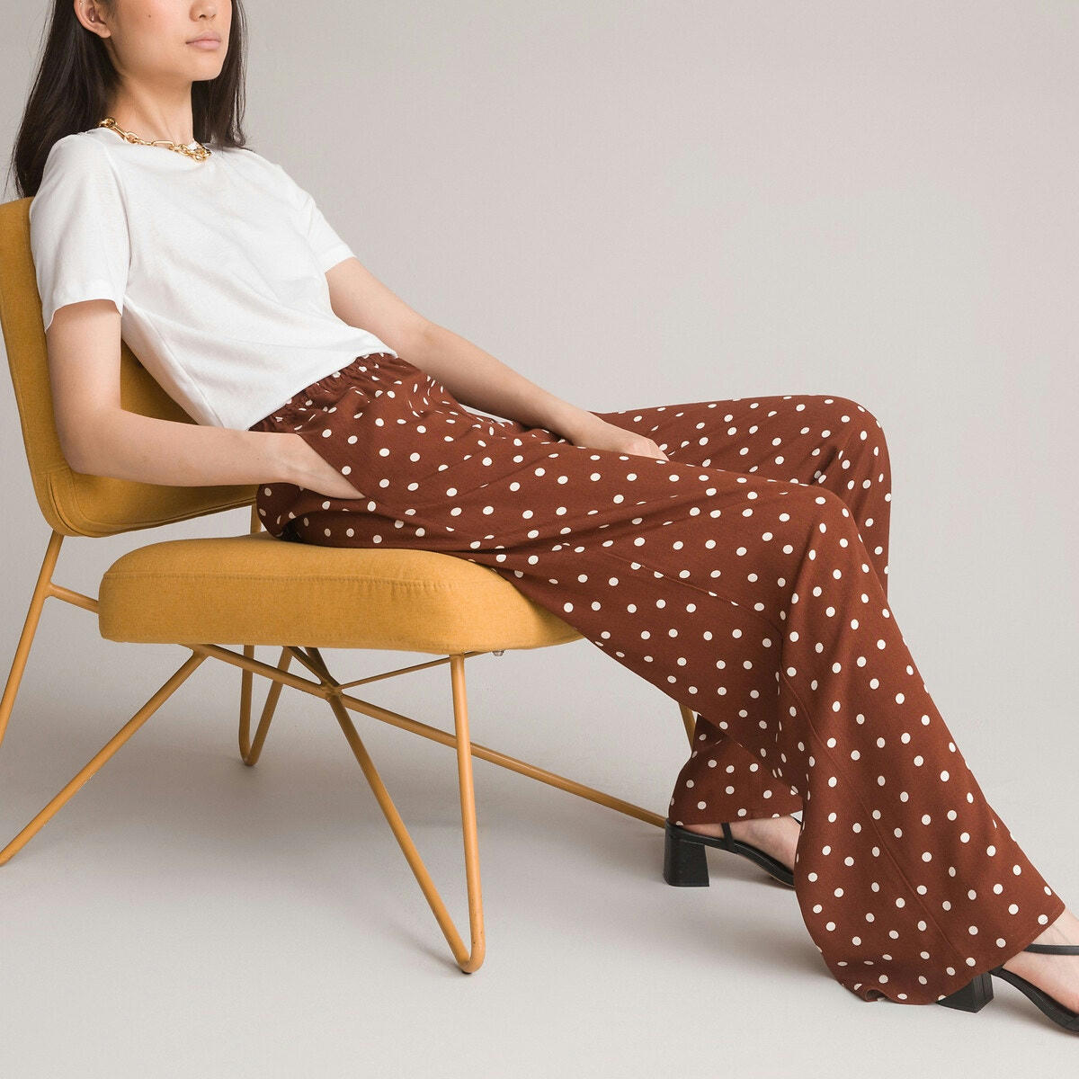 Pantalon large, imprimé à pois