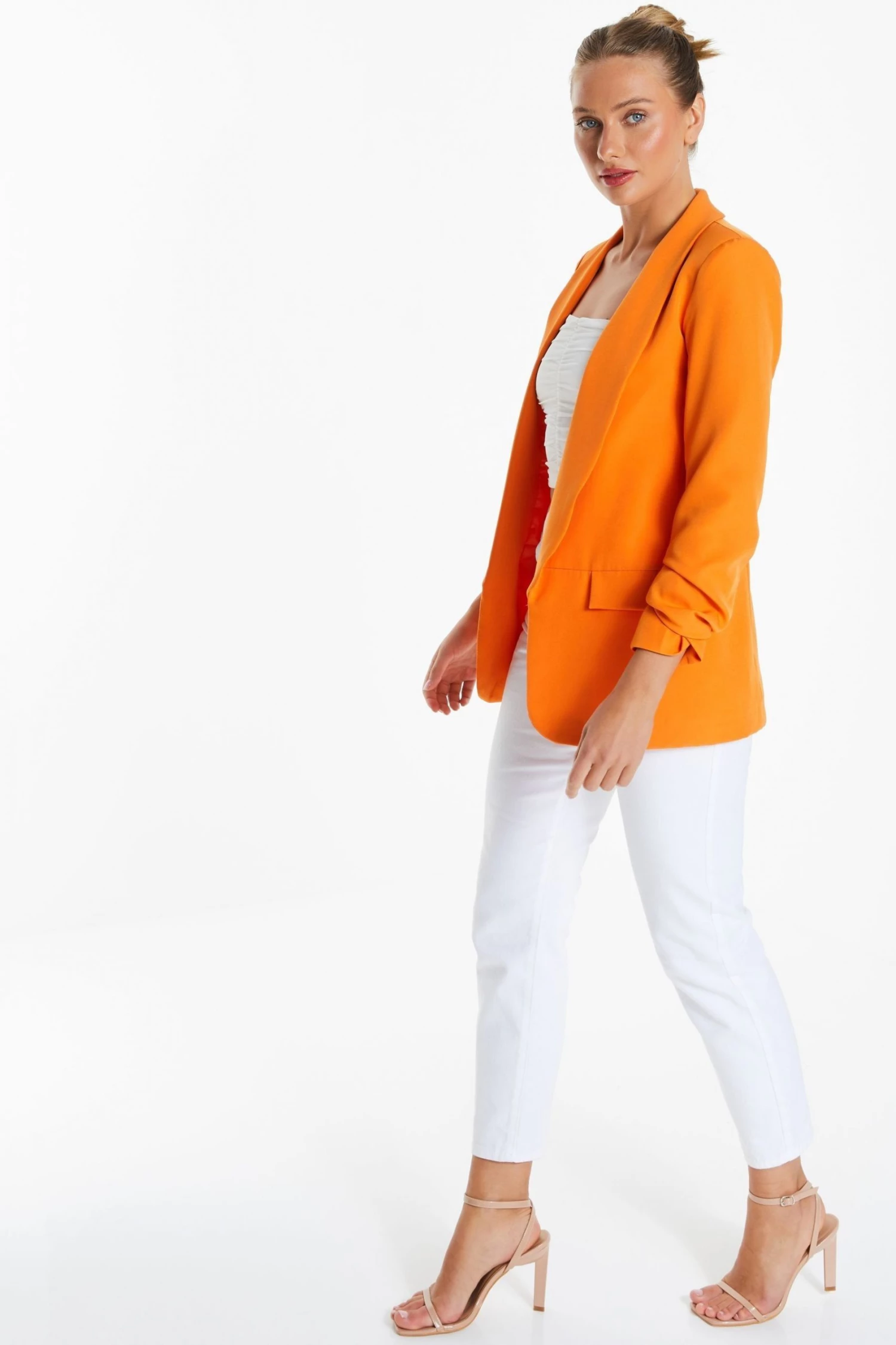 Quiz Orange Woven Shawl Collar Blazer