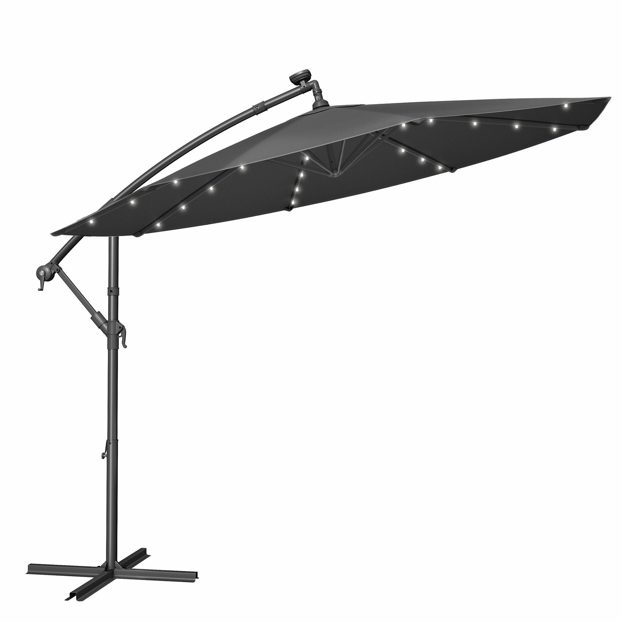 Parasol ogrodowy 3 m szary z LED solarnymi UPF 50  owalny 300x260 cm