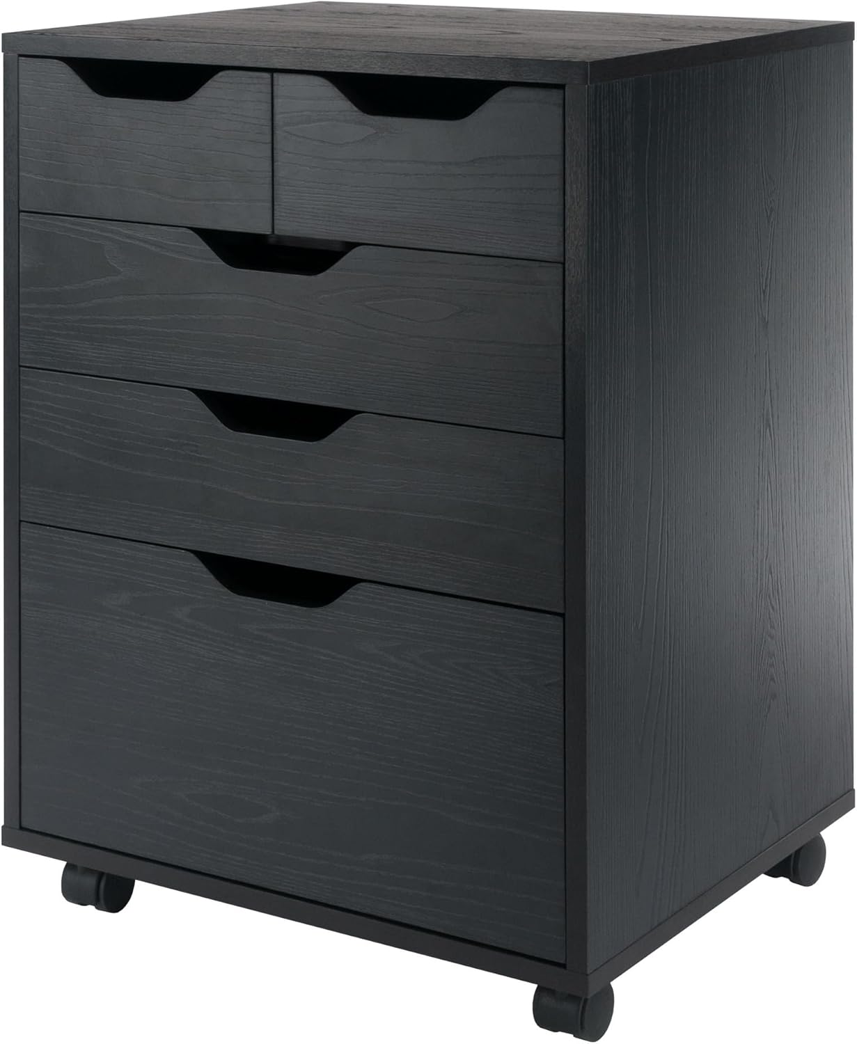 Winsome Halifax Mobile Storage Cabinet with 5 Drawers in Black, Stylish & Functional Home Storage Cabinet for Filing, Kitchen Organization, Moveable Furniture for Office, Dorms, Apartments