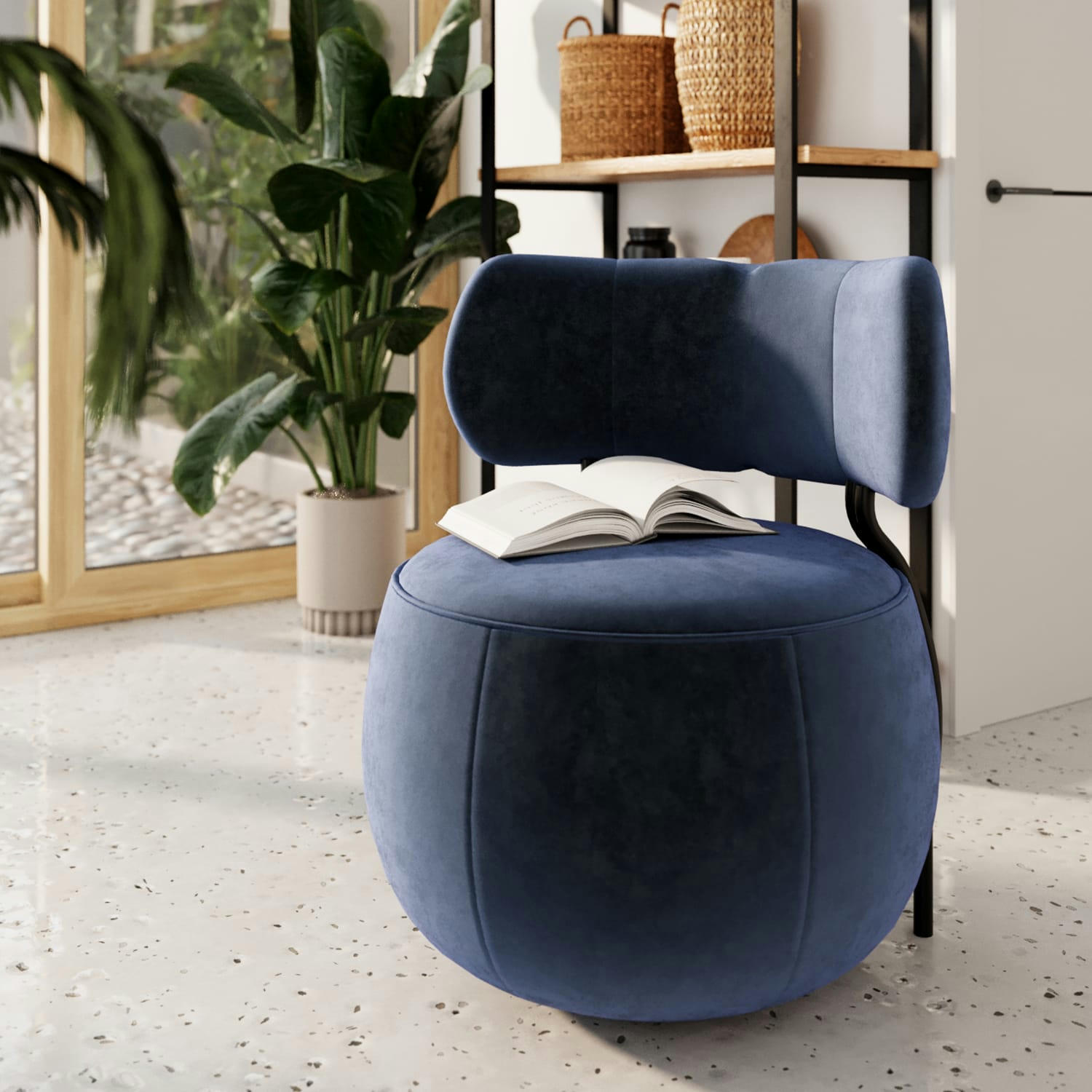 MIA - Fauteuil rond en velours bleu