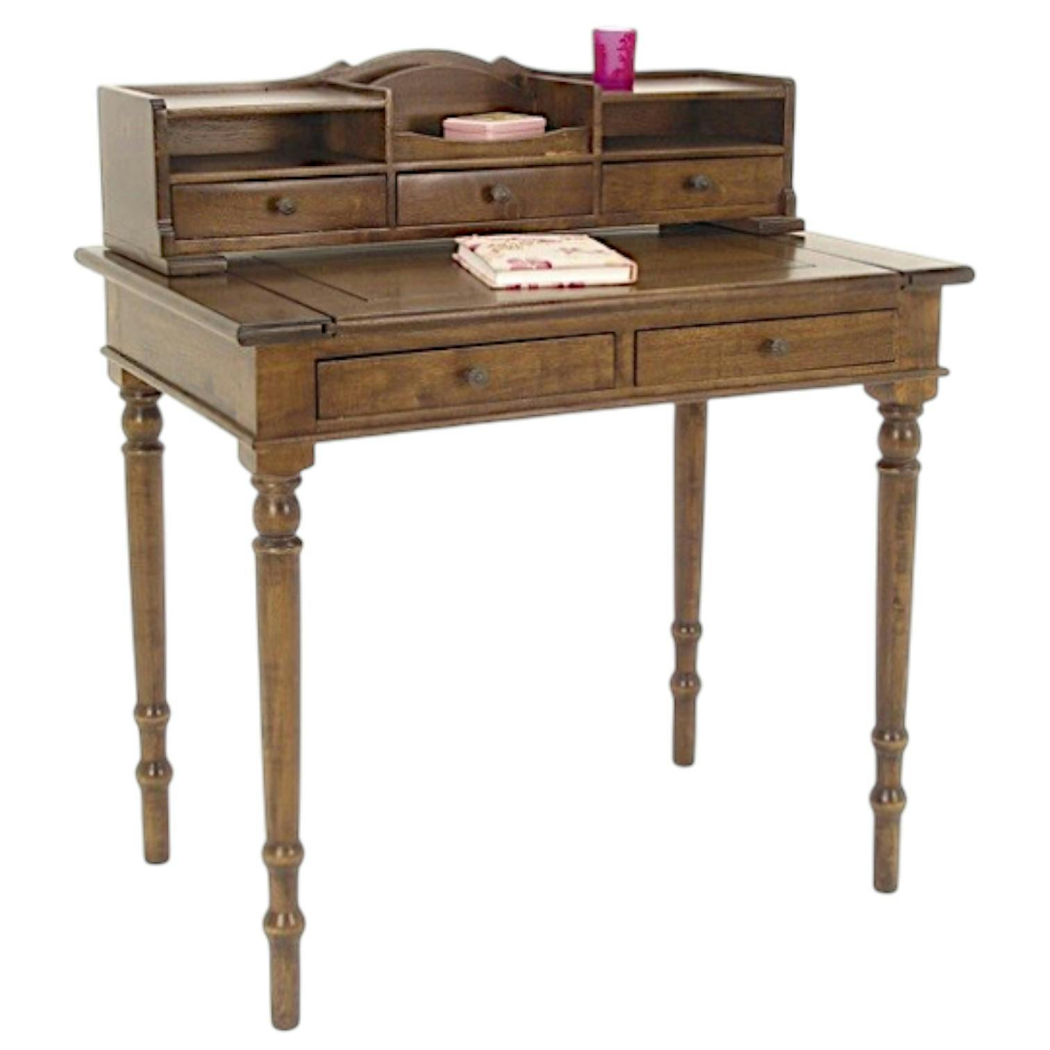 Bureau secrétaire 5 tiroirs hévéa 85x56x95cm TRADITION