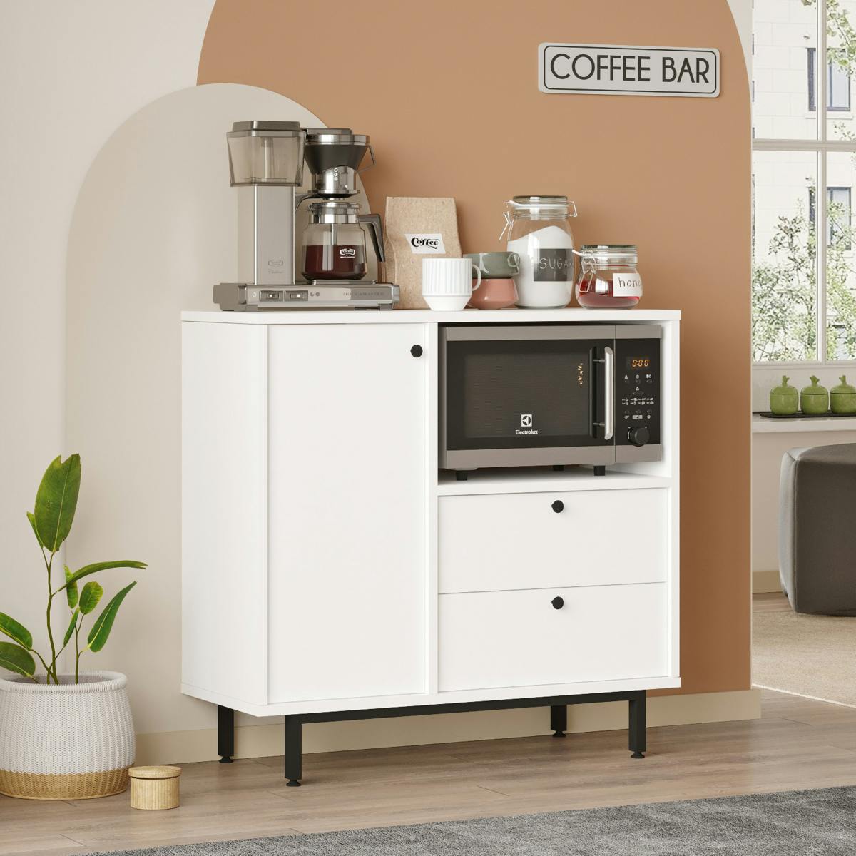 Buffet de cuisine blanc niche micro-ondes et 1 porte JENA