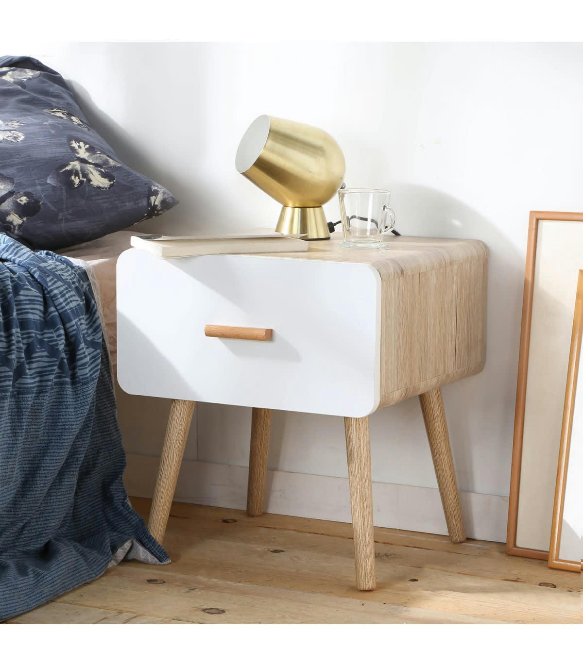 - Table de chevet 1 tiroir bords arrondis - Marron