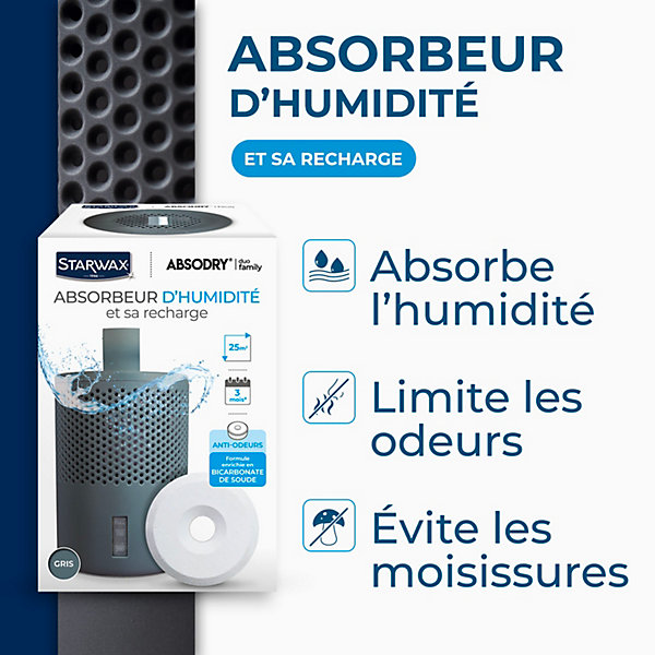 Absorbeur d'humidité compact 25m²   1 tablette 500g Starwax