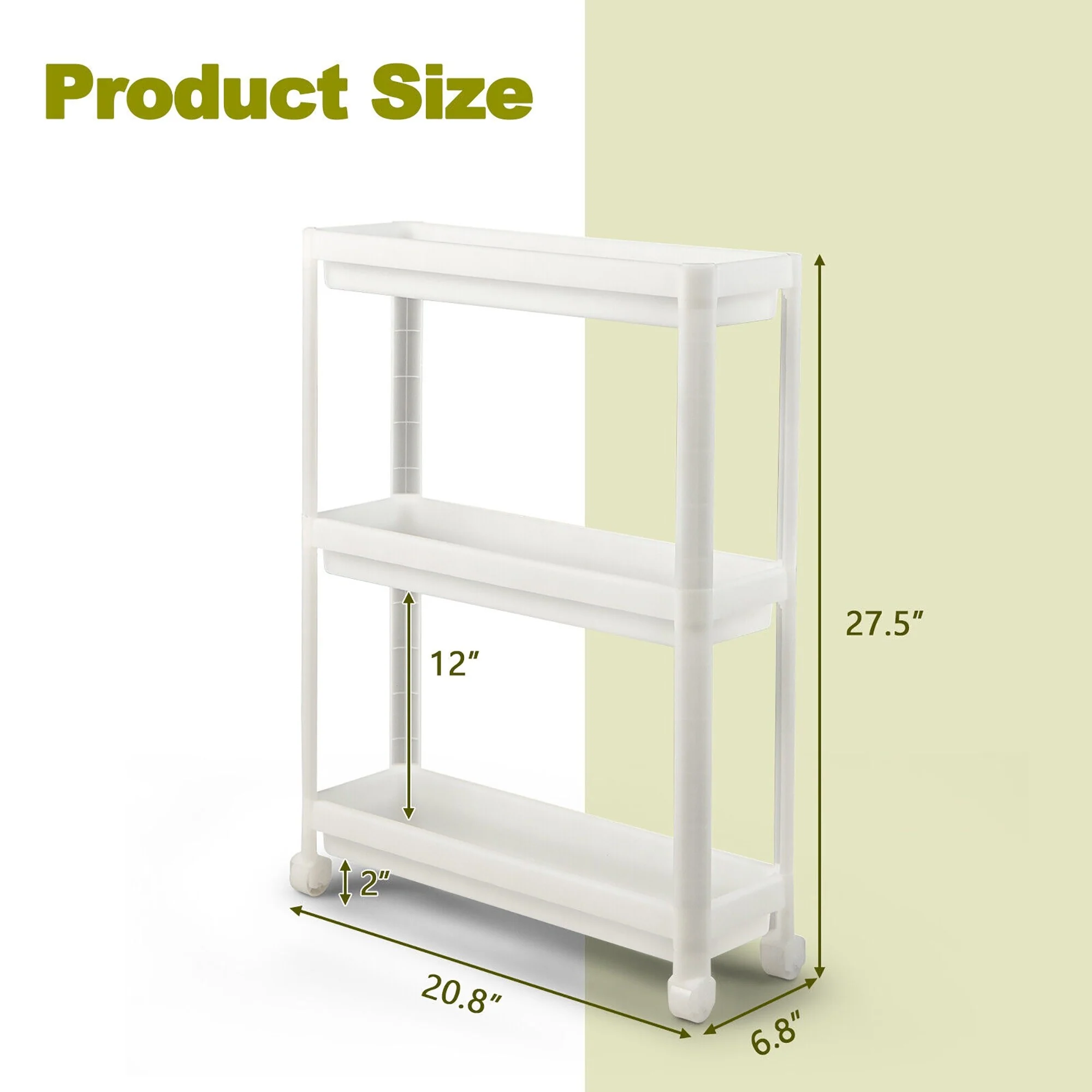 Gymax 2PCS 3 Tier Slim Storage Cart Detachable Kitchen Organizer