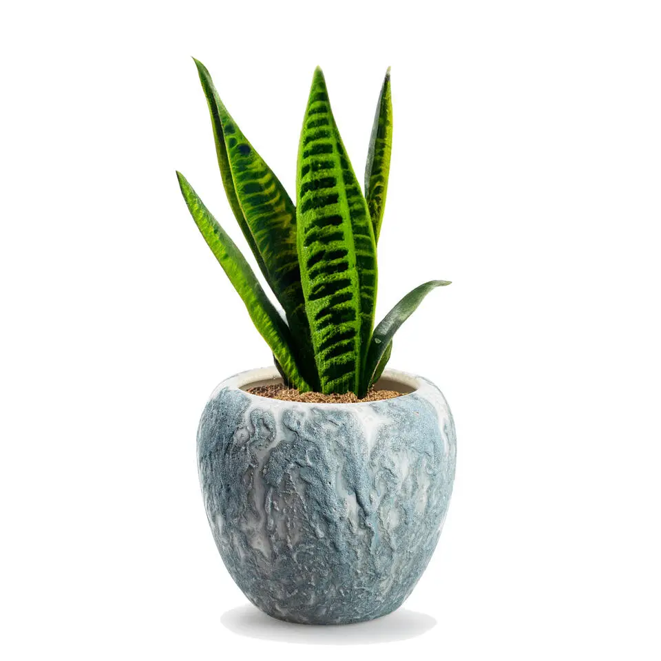 Jodeco Plantenpot/bloempot Marble - wit/ijsblauw - keramiek - D20 x H18 cm