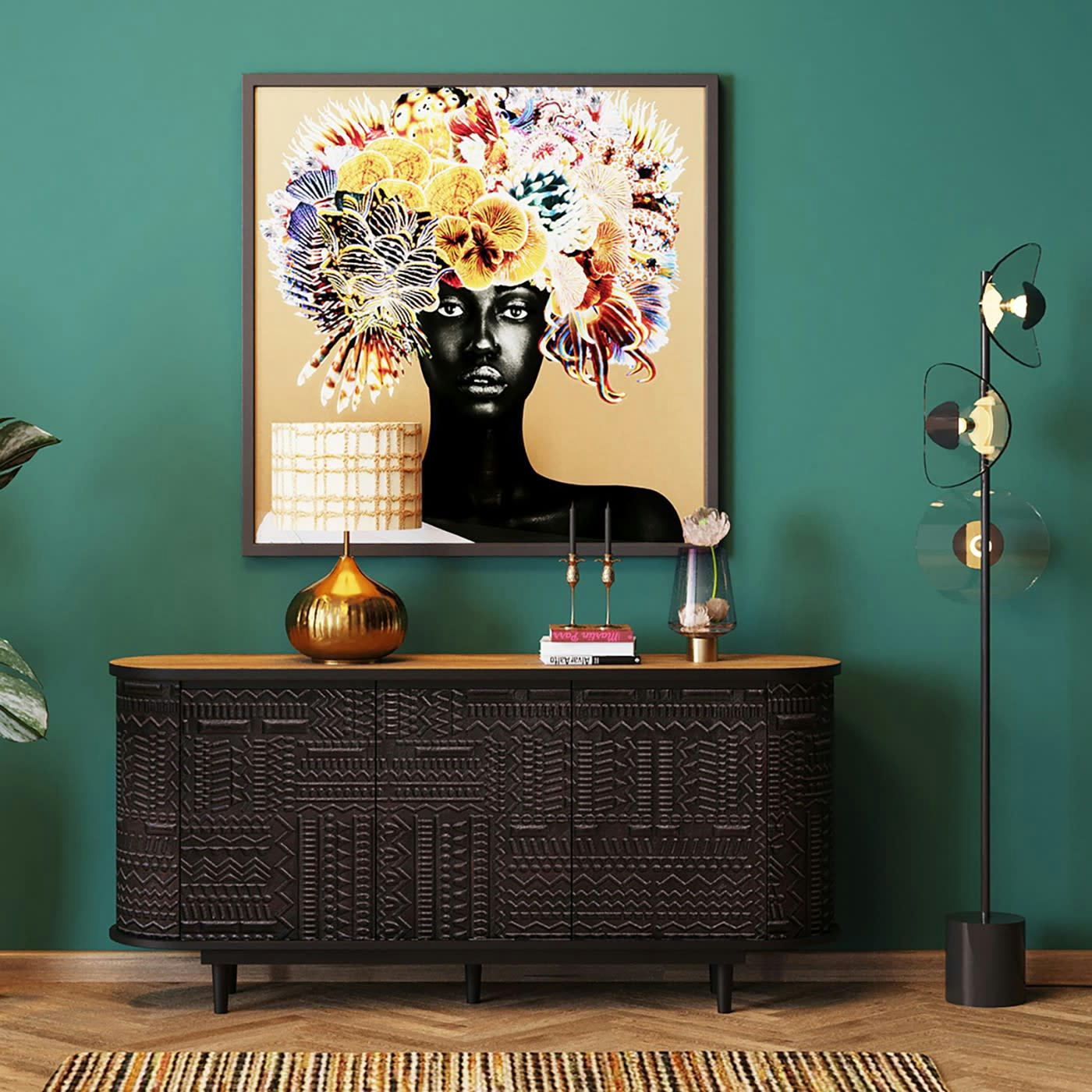 - Affiche encadrée femme coraux en papier 120x120