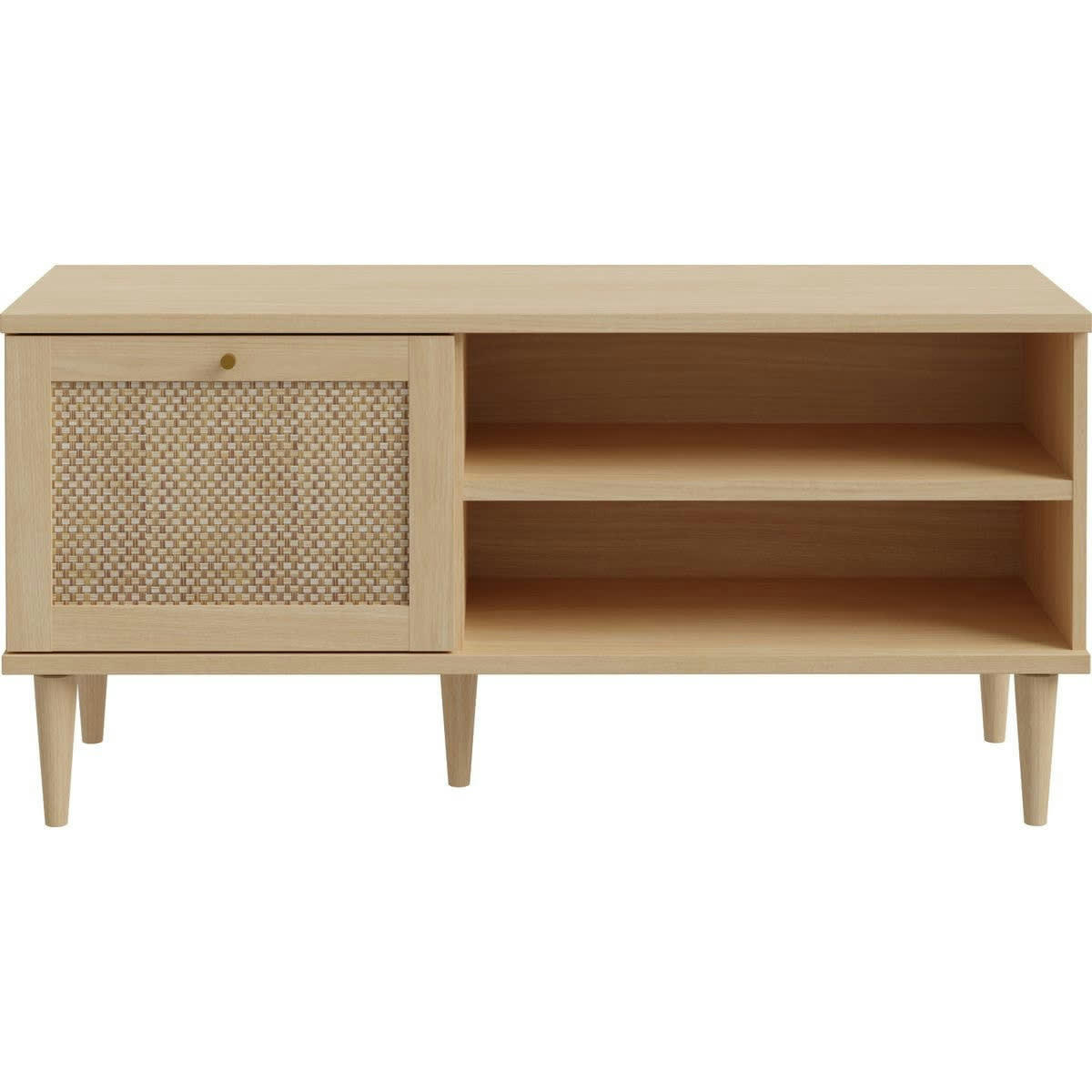 LUISA - Meuble TV 1 porte en cannage et effet chêne 119 cm