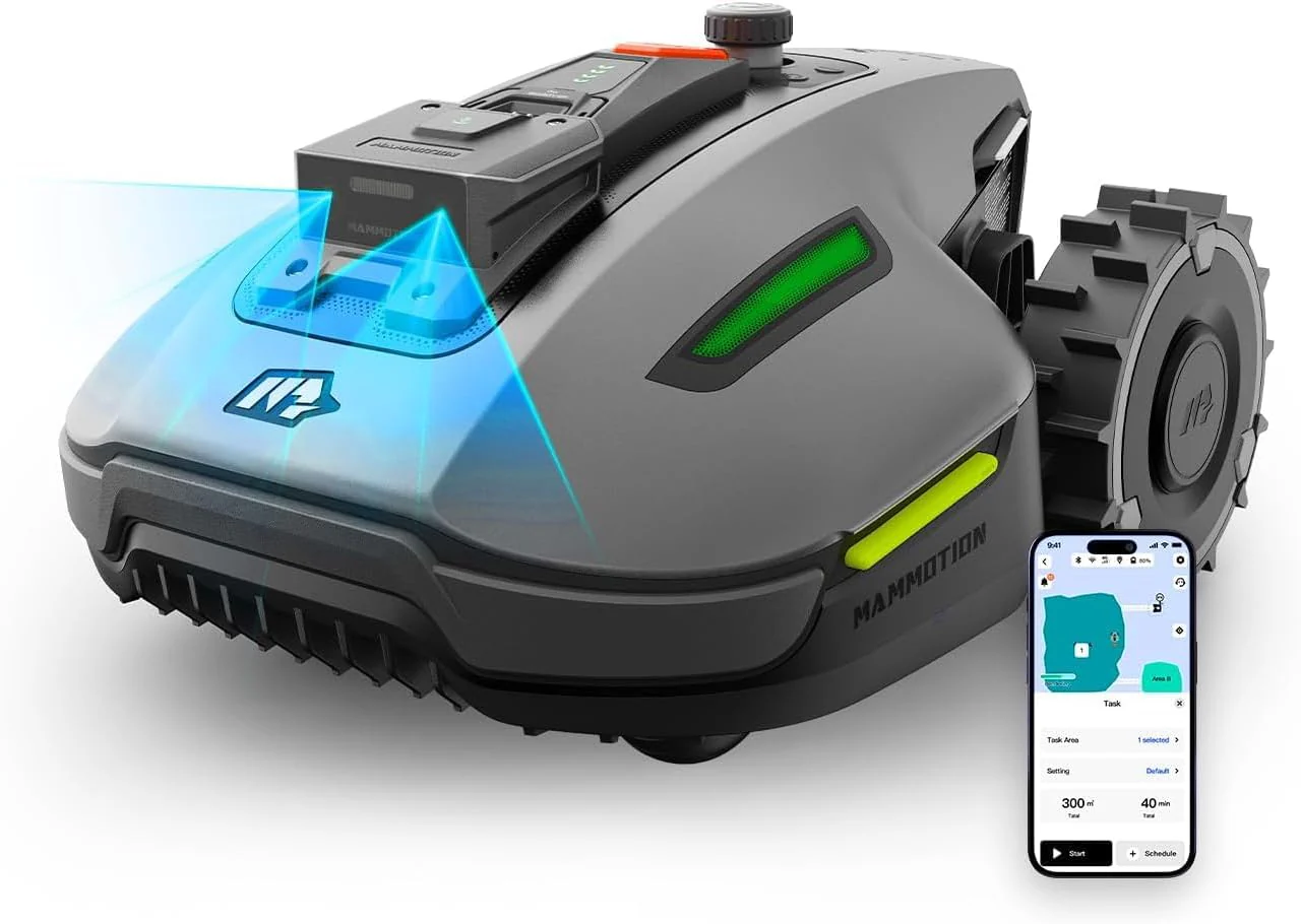 YUKA Mini 500H Robot Lawn Mower Reception 0.12 Acre, Max. 0.17 Acre, Ultrasense AI Vision+ RTK Positioning, Auto Mapping, App Control,45% Slope, Cutting Height 2''~3.5'', 3 Mowing Zones(Max. Mowing 0.27 Acre/Without Garage)