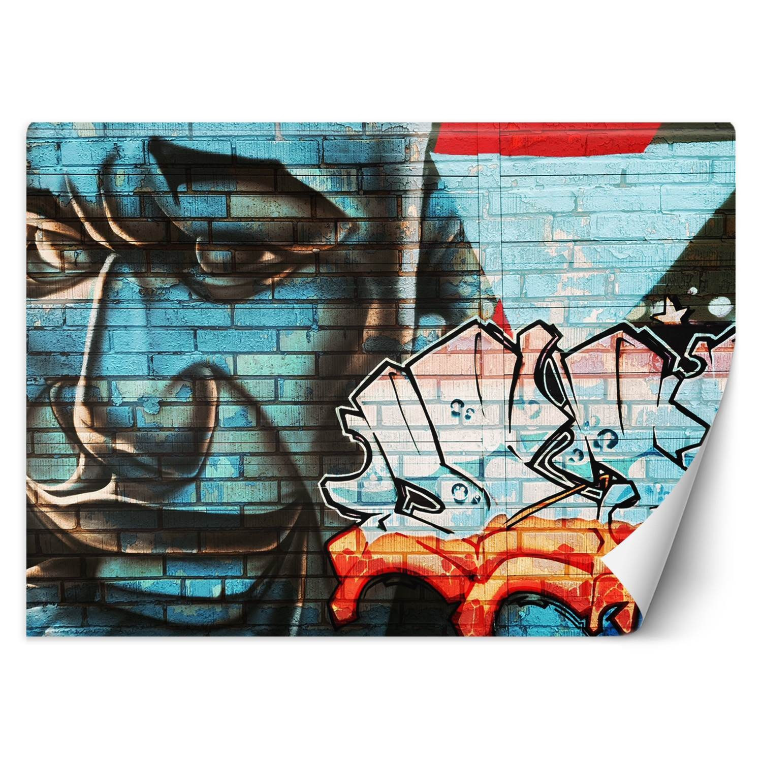 Feeby Fototapeta, Graffiti na murze niebieska twarz 150x105