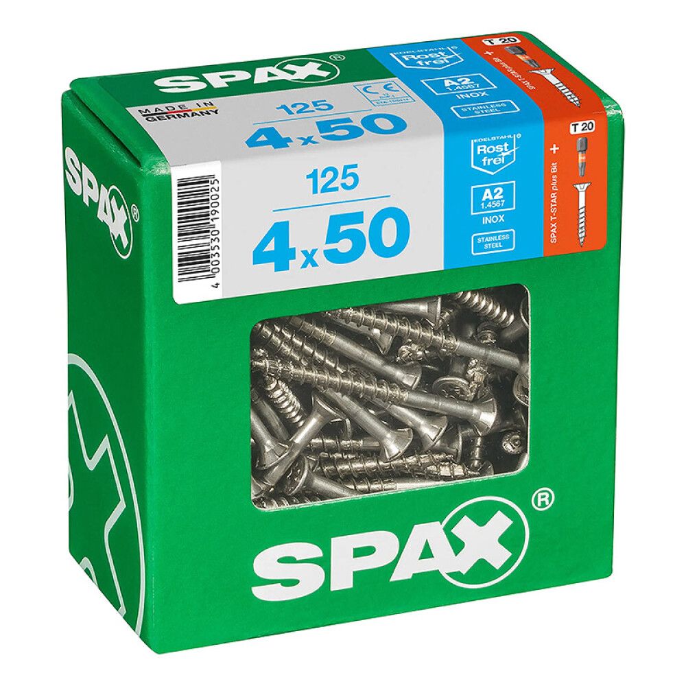 UNIVERSALSKRUE SPAX RUSTFRI A2 4X50MM 125 STK