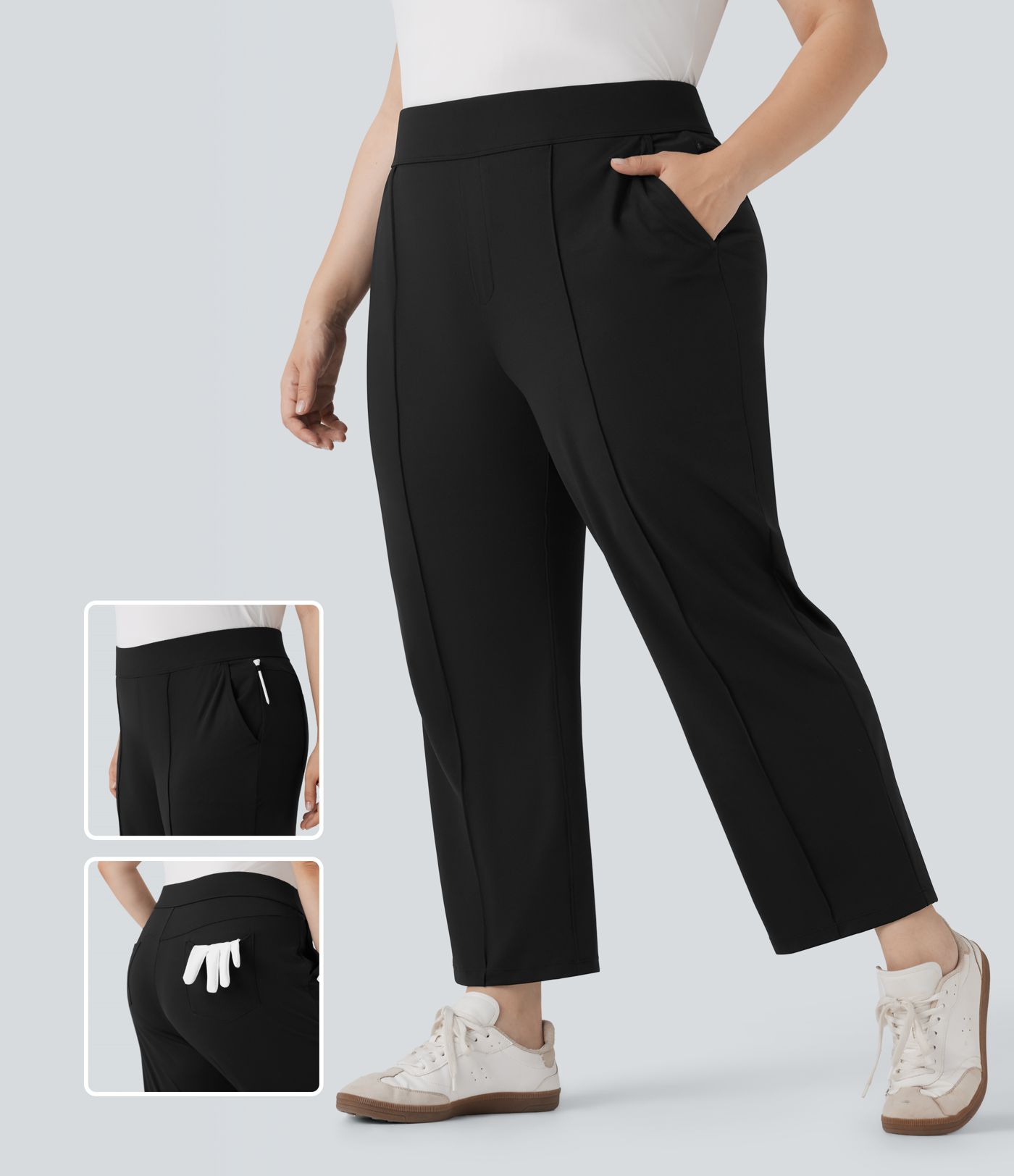 Pantalon de golf droit, séchage rapide, taille haute, grande taille, avec poches et poche tee, UPF40
