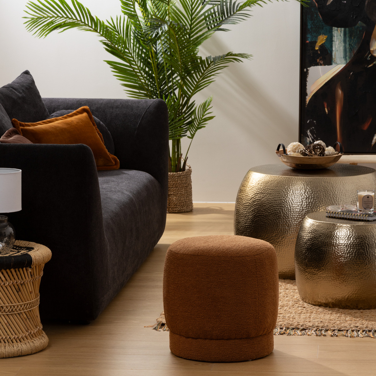 Terry pouffe "Amea" Orange, D.39 cm