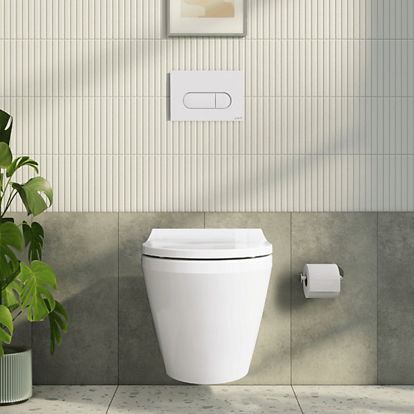 Pack WC suspendu VitrA Integra blanc   bâti mur porteur V-Fix Core   Plaque Round Blanche