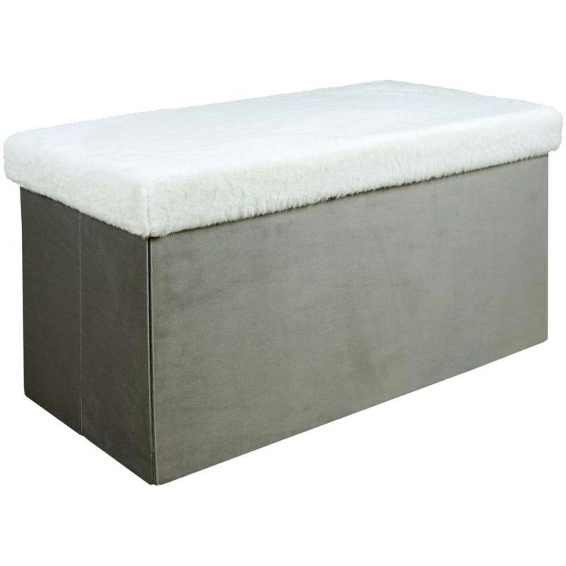 - Banc coffre de rangement bicolore imitation fourrure léo gris