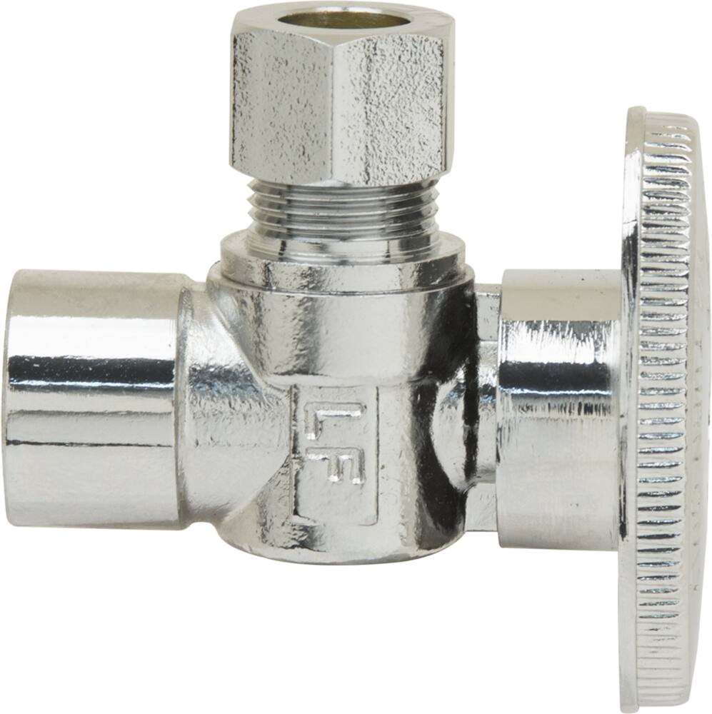 PlumbShop Chrome Plating Mini Valve, Elbow Shape, 1/2-in Nom. Sweat x 3/8-in OD Comp