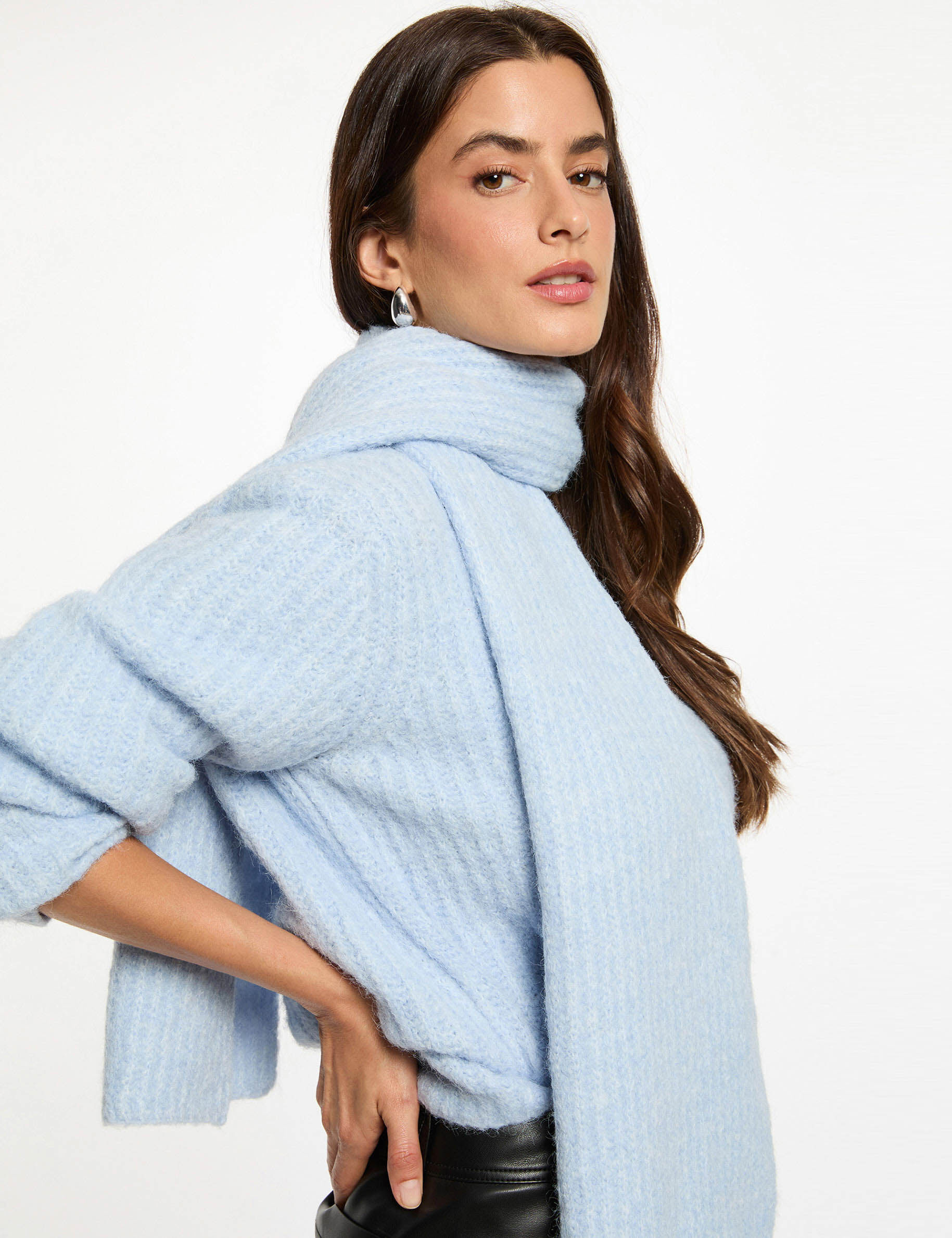 Sweater With Scarf Collar Sky Blue Women