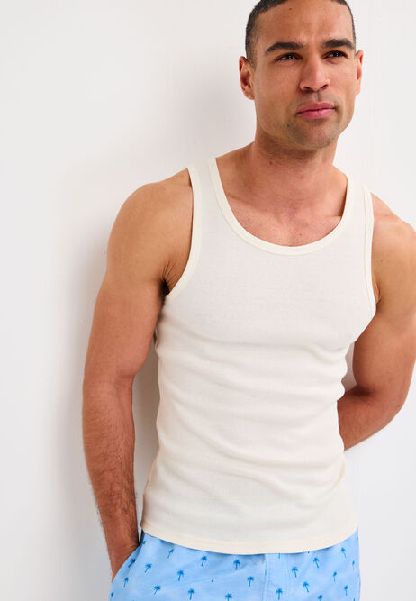 Mens Ecru Ribbed Cotton Vest