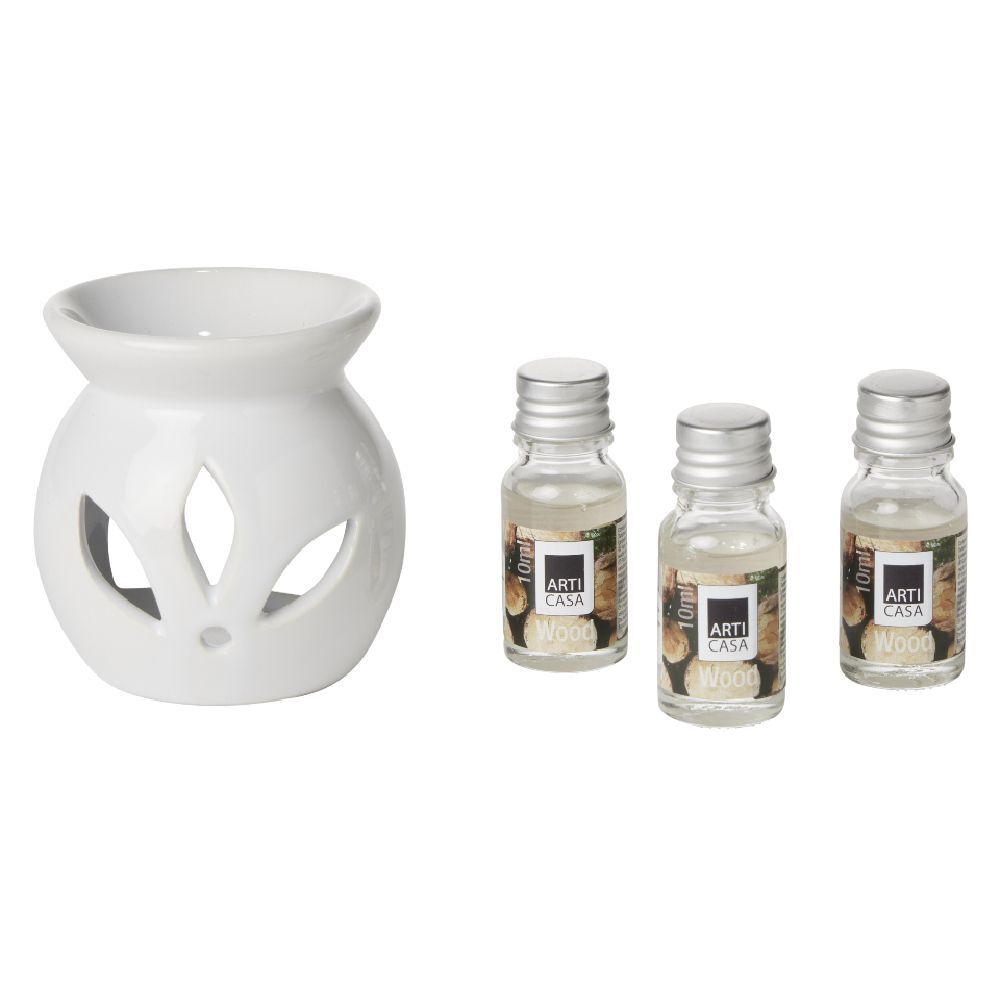 Br&ucirc;leur à huile céramique avec liquide senteur bois 3x10ml