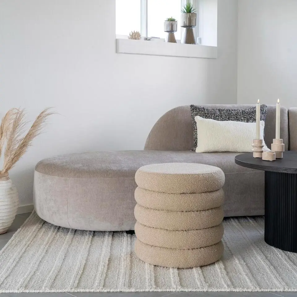 Poef Grijs - &Oslash;44x44cm - Ronde Poef - Poef Brooklyn