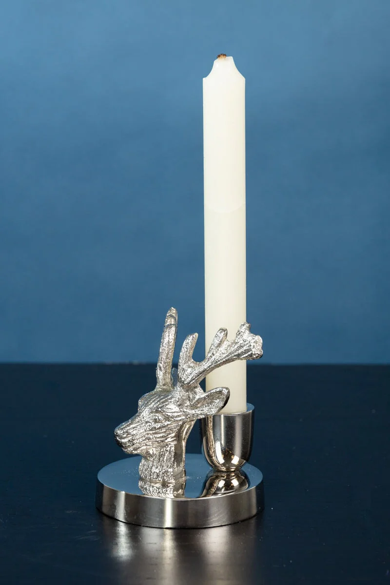 Silver Tone Stag Dinner Candle Holder