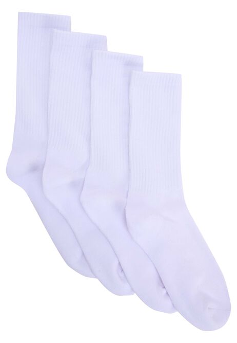 Womens 4pk White Ribbed Sports Socks