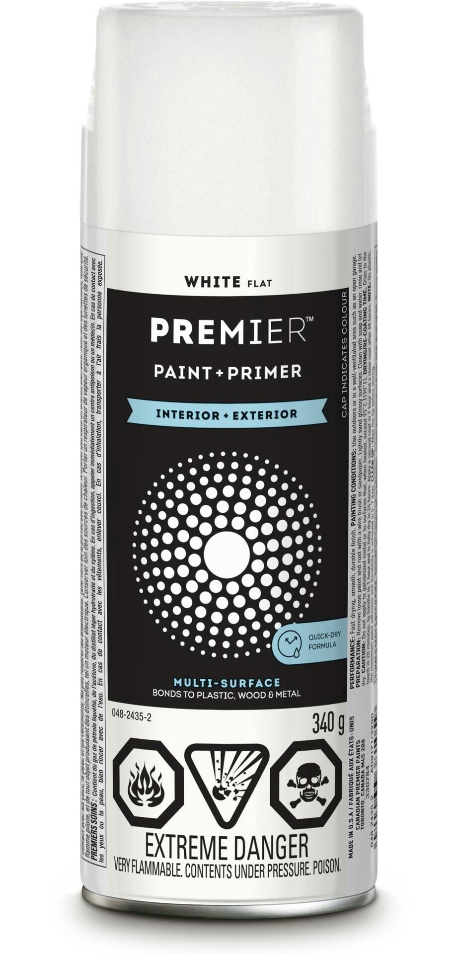 Premier Interior/Exterior Multi-Surface Aerosol Spray Paint & Primer, Flat, 340-g