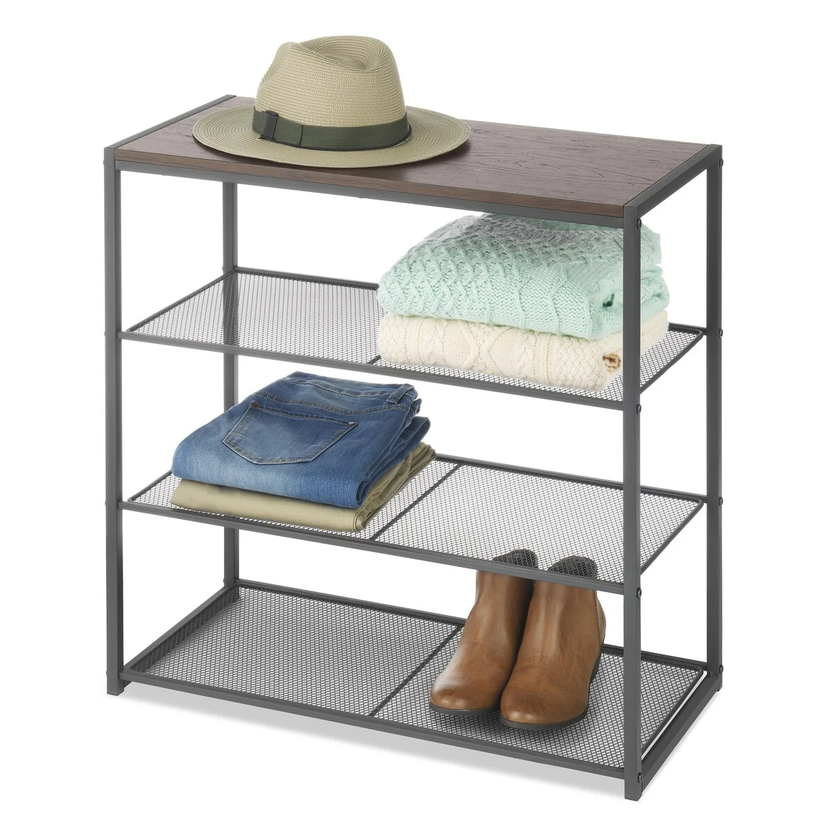 Whitmor 4-Tier Wood & Metal Mesh Shelf