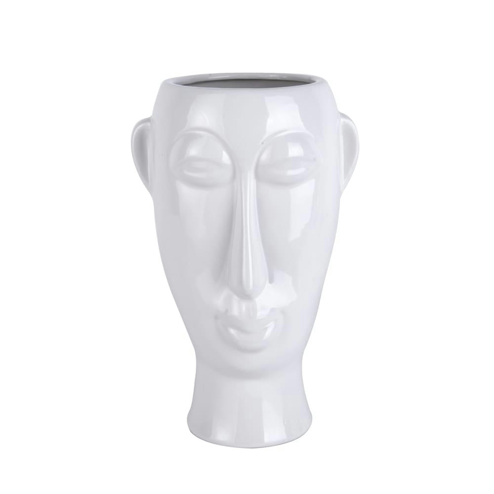 MASQUE - Vase cache-pot en céramique blanche H27,2cm