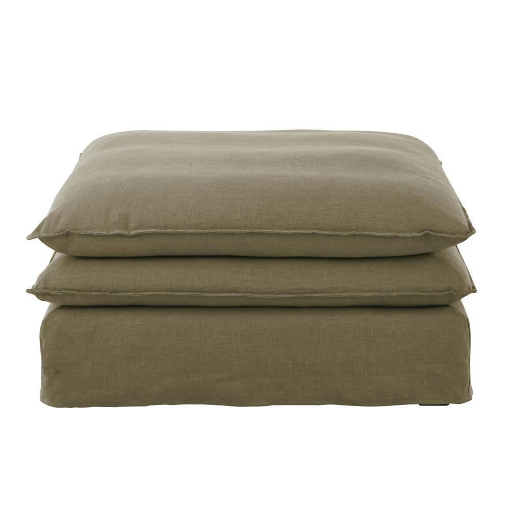 Pompei - Pouf pour canapé modulable en lin vert kaki