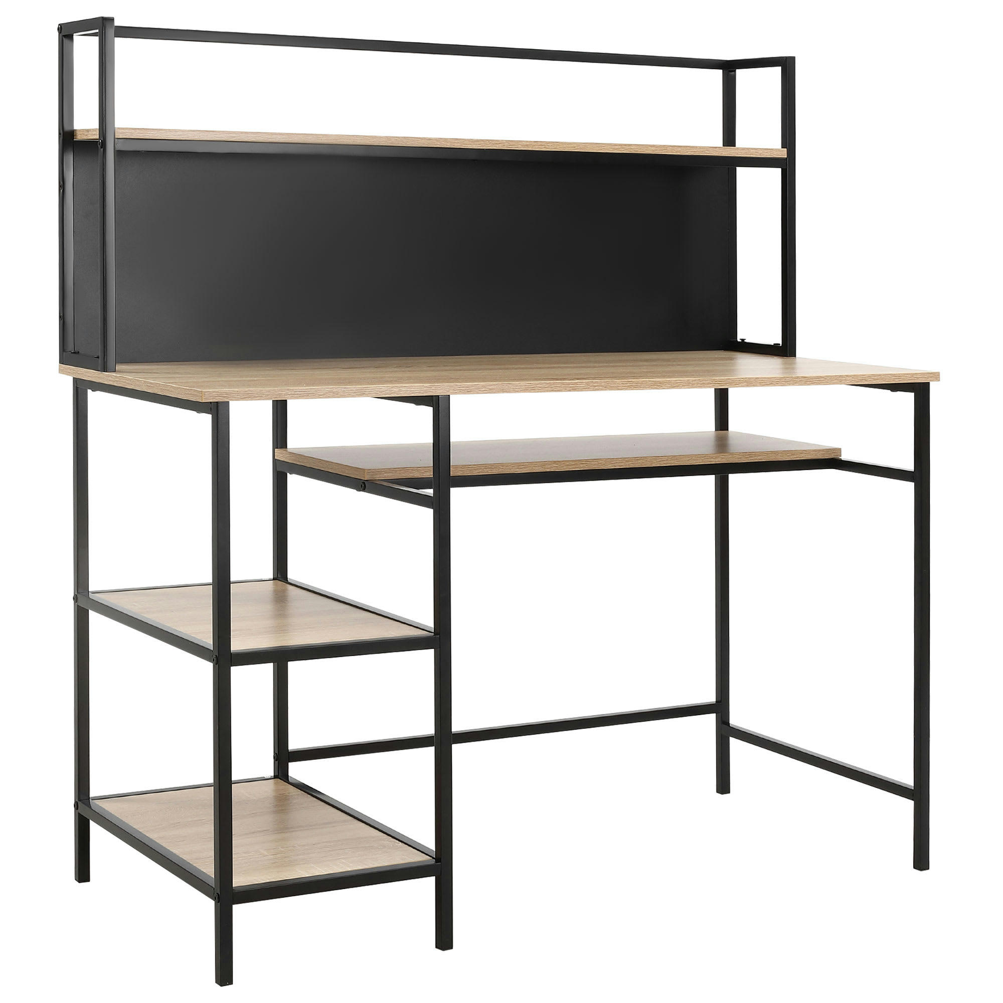 - Bureau informatique 4 étagères panneau noir métal aspect chêne clair