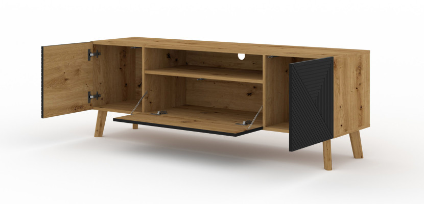 Szafka RTV LUXI 160 cm dąb artisan / czarny mat