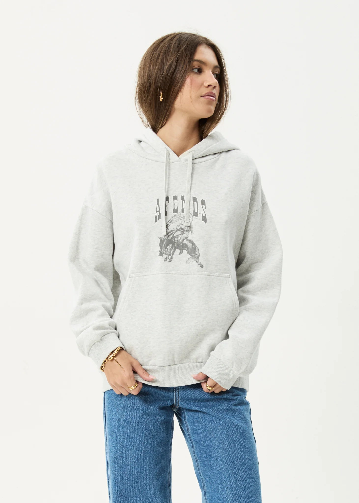 AFENDS Womens Cosmic Cow -  Hoodie - Grey Marle