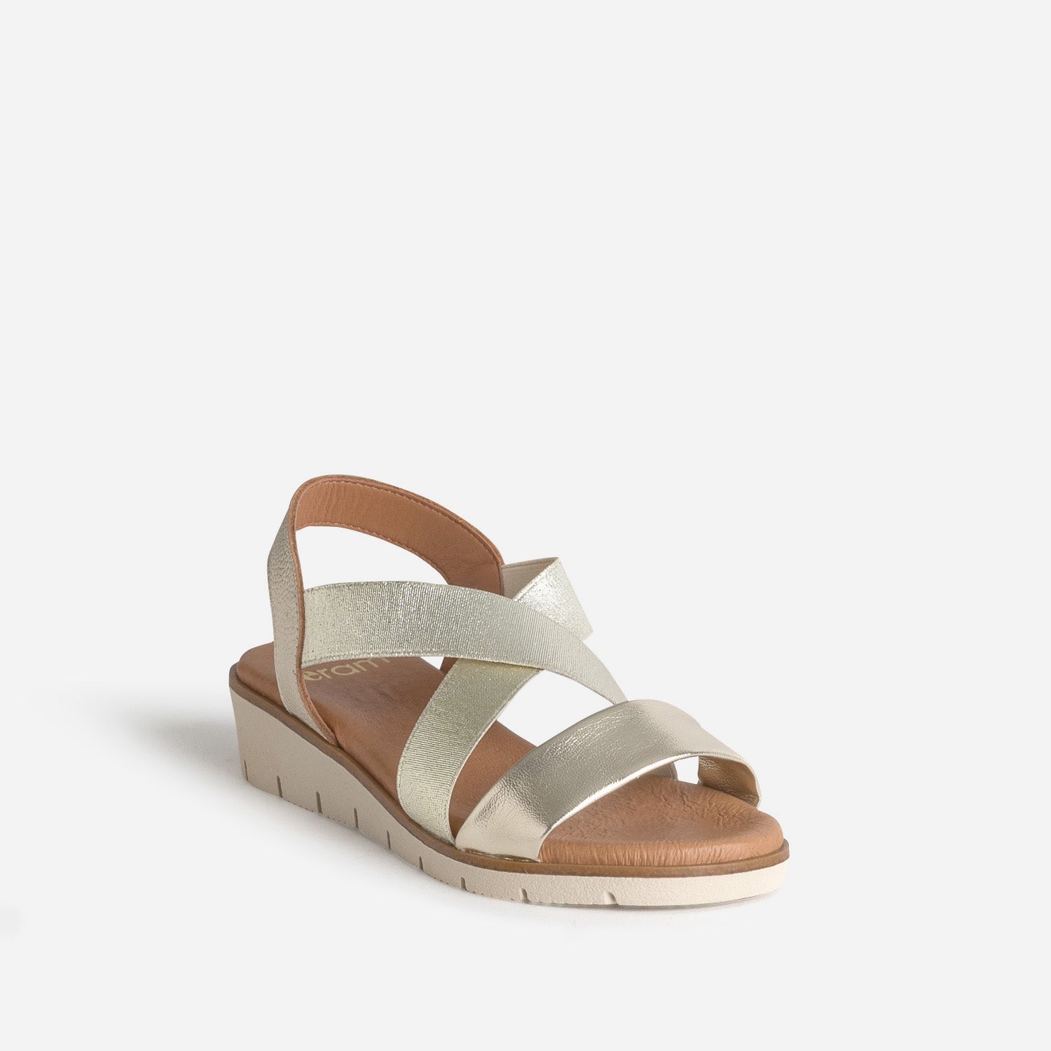 Sandale dorée cuir brides élastiquées