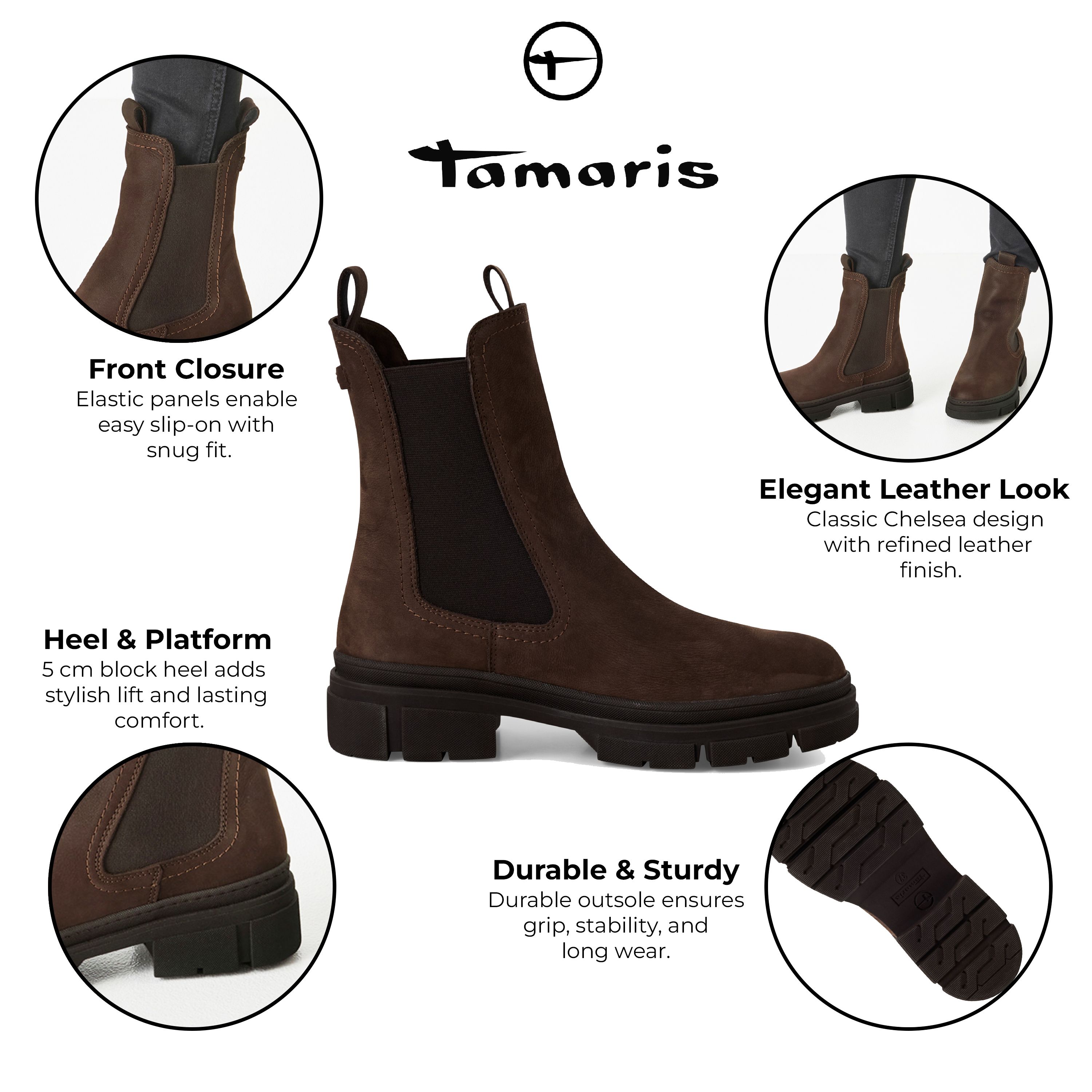 Infinity Leather Tamaris Leather Classic High Pull-On Chelsea Ankle Boots
