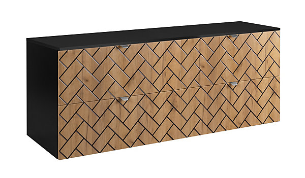 Meuble de salle de bain, Chêne artisanal doré, 160 x 57 x 46 cm, poignées argentées